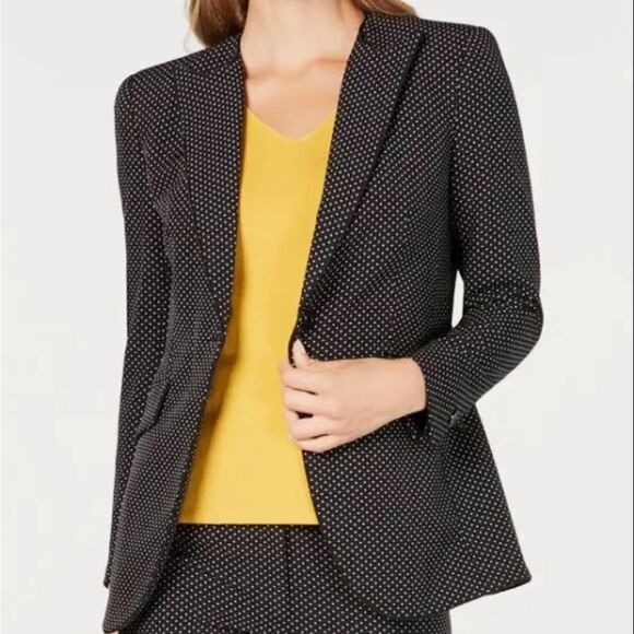 Anne Klein NWT Single Breasted One Button‎ Blazer Jacket Black with Pin Dots 14 - Picture 1 of 13